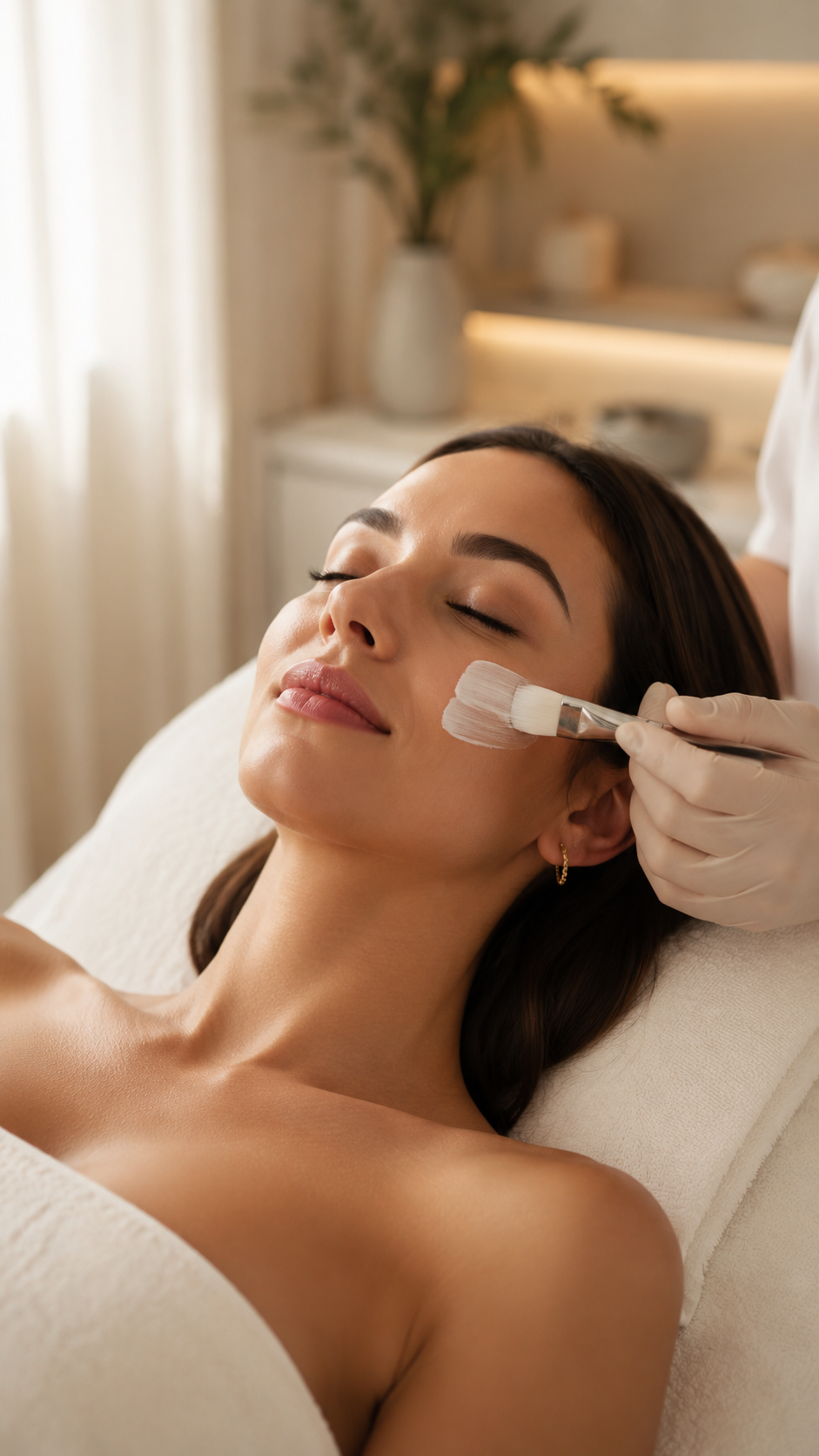 Cliente recebendo tratamento facial em ambiente acolhedor da Essência Estética